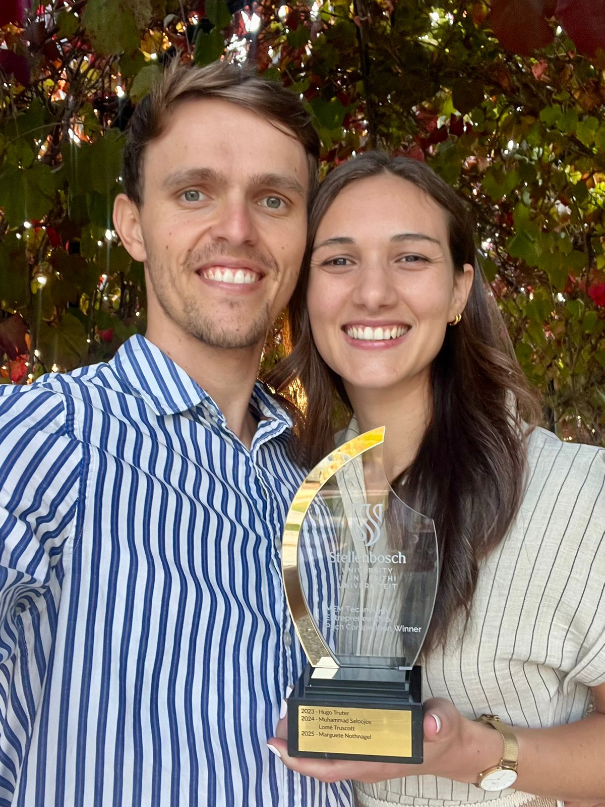 UltraHub founders with the Stellenbosch University MEM Technology Entrepreneurship Pitch Competition award